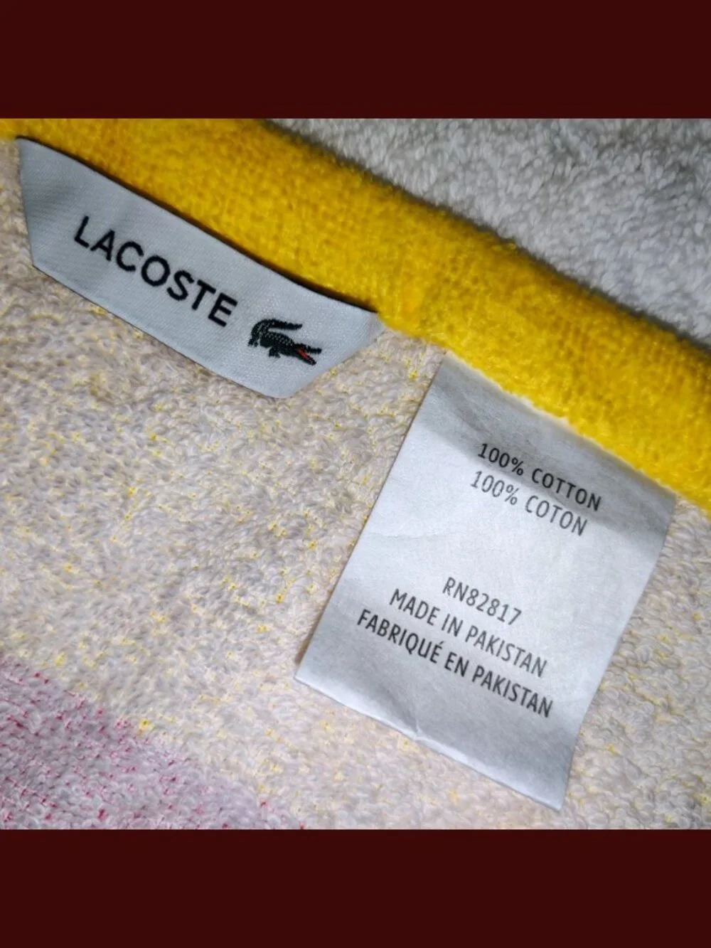 NWT Lacoste Crocodile Beach Towel - Red, Yellow, Blue - 100% Cotton - 36